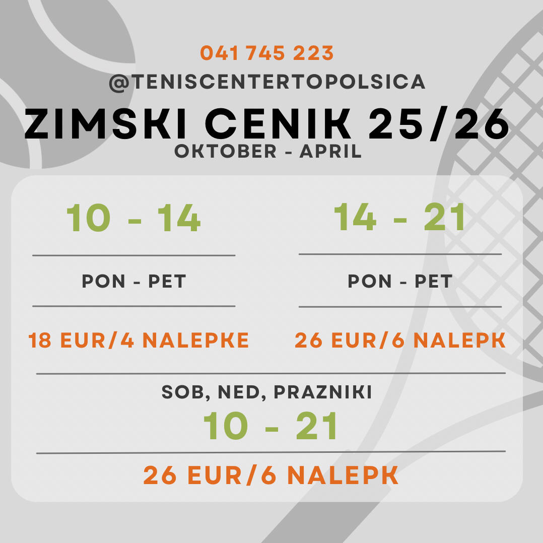 Zimski cenik tenis topolsica